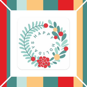 Holiday Retro Vibe Happy Holidays Square Paper Coaster