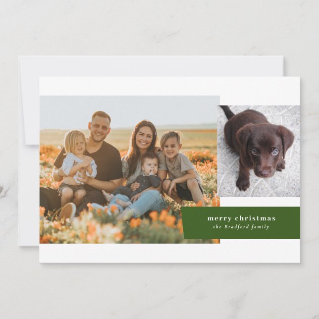 Holiday Ribbon Two Photo Christmas Card (Front)