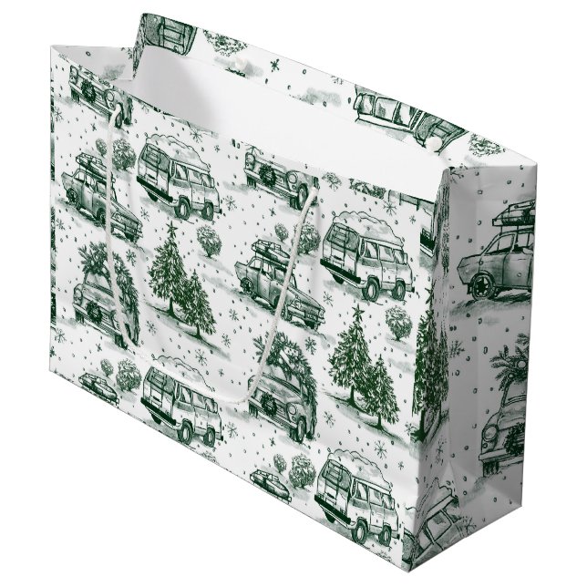Holiday Road Trip Christmas Gift Bag | green (Front Angled)