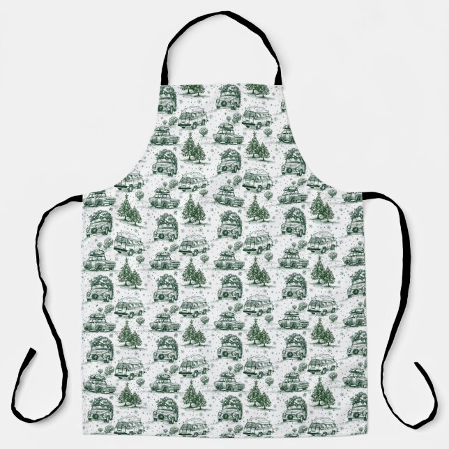 Holiday Road Trip Christmas Gift Bag | green Apron (Front)