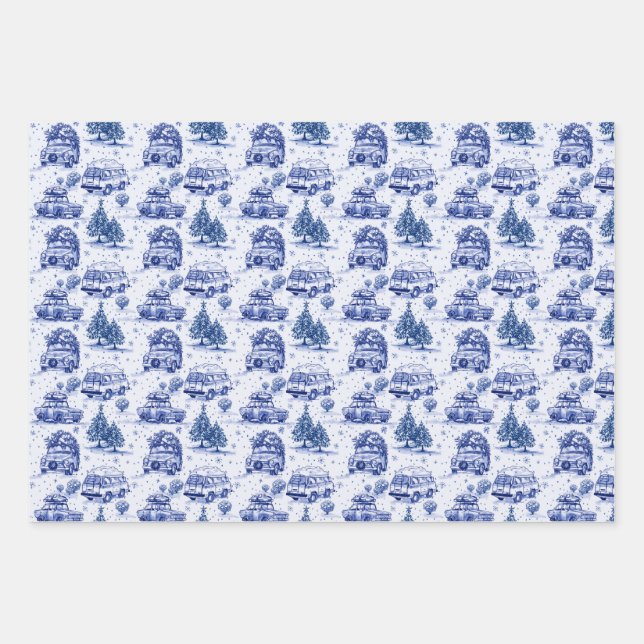 Holiday Road Trip Christmas Wrapping | 3 colour Wrapping Paper Sheet (Front)