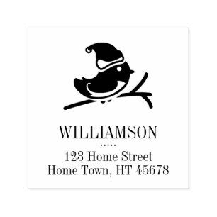 Holiday Robin Square Return Address Self-inking Stamp