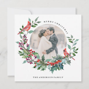 Holiday Robin Wreath Photo Card