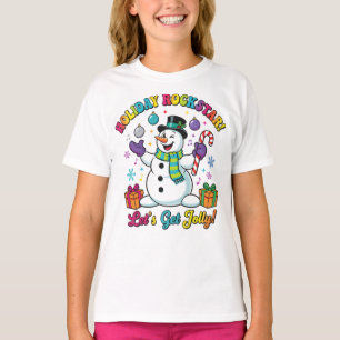 Holiday Rockstar Snowman Kids T-Shirt