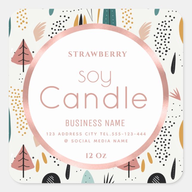 Holiday Rose gold foil  soy candle  Square Sticker (Front)