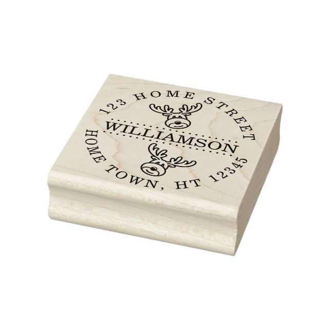 Holiday Rudolph Circular Return Address Rubber Stamp (Stamp)