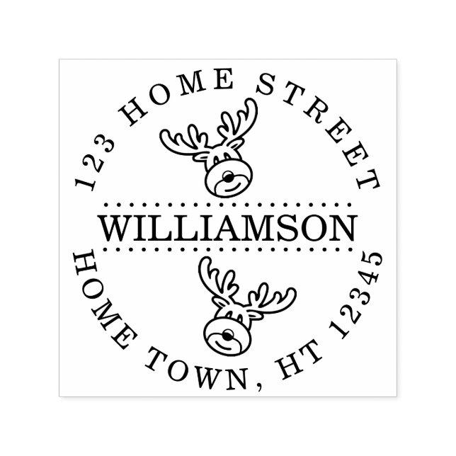 Holiday Rudolph Circular Return Address Self-inking Stamp (Design)