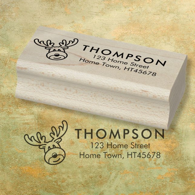 Holiday Rudolph Return Address Rubber Stamp (Holiday Rudolph Reindeer Christmas Return Address Rubber Stamp)