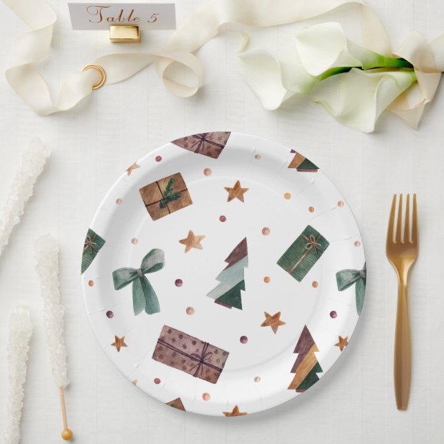 Holiday Rustic Christmas Tree Paper Plate (Wedding)