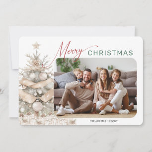 Holiday Rustic Evergreen Photo Christmas Card