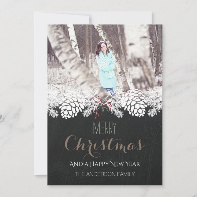 Holiday Rustic Pine and Chalkboard Card (Front)