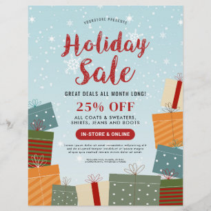 Holiday Sale Snowflakes and Presents Business Flyer