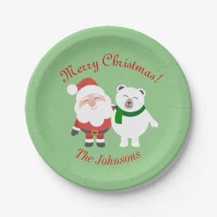 Holiday Santa and Bear Christmas Paper Plates