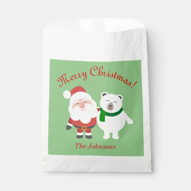 Holiday Santa and Bear Christmas Party Favour Bags (Front)