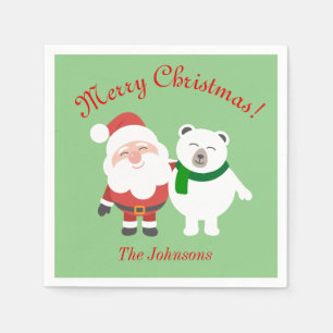 Holiday Santa and Bear Christmas Party Napkins