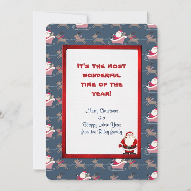 Holiday Santa Claus with reindeer and sleigh Card (Front)
