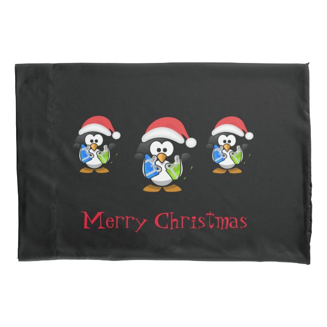 Holiday Santa Penguins Pillowcase (Front)