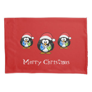 Holiday Santa Penguins Pillowcase