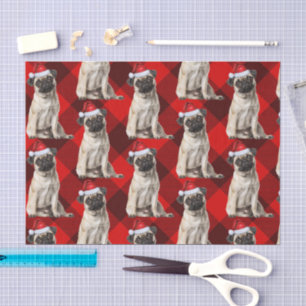 Holiday Santa Pug Dog Red Buffalo Plaid Christmas Tissue Paper
