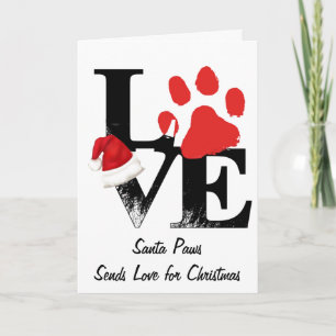 Holiday Santapaws -Paw Print in Christmas LOVE Card
