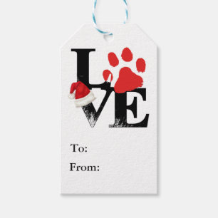 Holiday Santapaws -Paw Print in Christmas LOVE Gift Tags