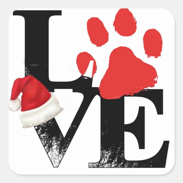 Holiday Santapaws -Paw Print in Christmas LOVE Square Sticker (Front)