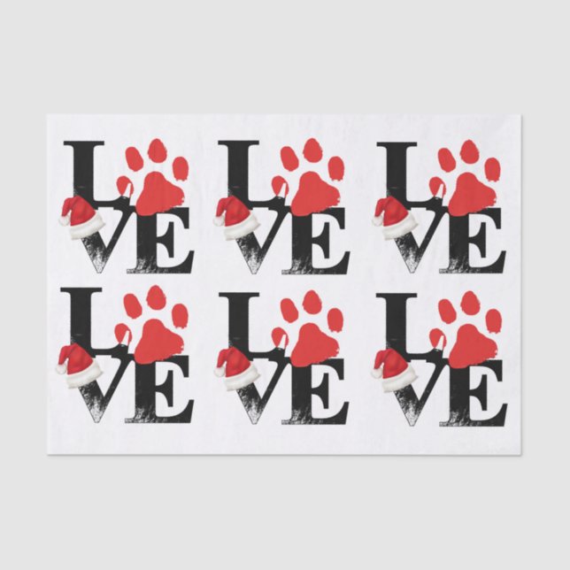 Holiday Santapaws -Paw Print in Christmas LOVE Tissue Paper (Front)