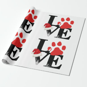 Holiday Santapaws -Paw Print in Christmas LOVE Wrapping Paper