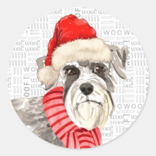 Holiday Schnauzer Dog and Woof Art Christmas Classic Round Sticker