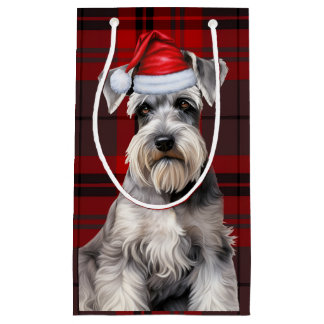 Holiday Schnauzer Dog Holiday Plaid Christmas Small Gift Bag