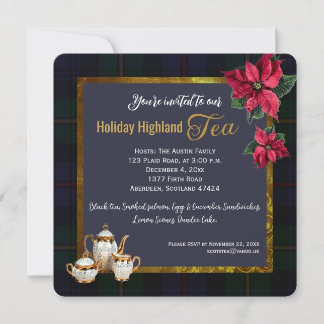 Holiday Scottish Afternoon Tea Party Invitation (Front)