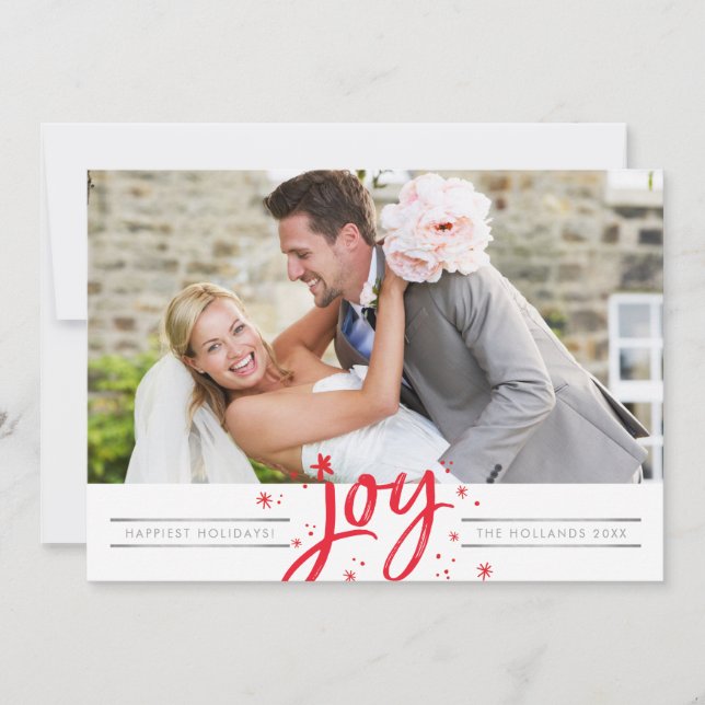 HOLIDAY SCRIPT JOY modern photo simple minimal Card (Front)