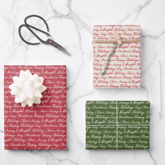 Holiday Script Text Christmas Wrapping Paper (Front)