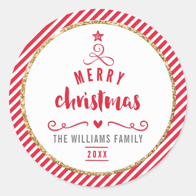 HOLIDAY SEAL merry christmas tree red stripe (Front)