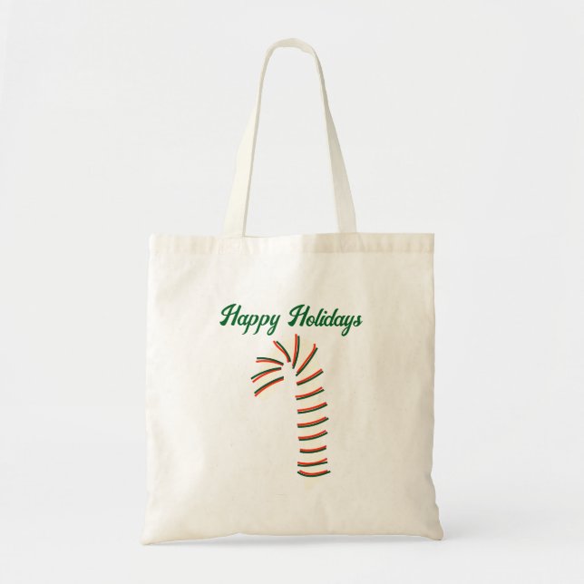 Holiday Season Artistic Candy Cane Greeting Tote Bag (Front)