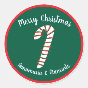Holiday Season Artistic Candy Cane Personalized Classic Round Sticker