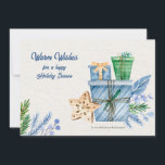 Holiday Season Blue Greeting Card<br><div class="desc">A watercolor holiday card featuring presents, pine branches, berries and a star ornament. (Image by pikisuperstar on Freepik). The card is easy to customise with your wording, font and font colour. Not exactly what you're looking for? All our products can be custom designed to meet your needs at no extra...</div>