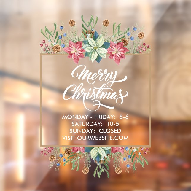 Holiday Season Botanicals with Store Hours Window Cling (Sheet 2)