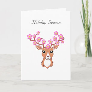 Holiday Season Reindeer with Pink Flowers  Card