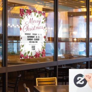 Holiday season shop sign with QR code.