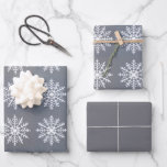 Holiday Secular Snowflake on Grey Coordinating Wrapping Paper Sheet<br><div class="desc">Trendy yet lovely snowflakes on grey holiday gift wrap sheets include a solid grey sheet for a beautiful presentation.  Suitable for any holiday or any winter gift!  Thank you for looking; we appreciate your business at Paws Charming.</div>