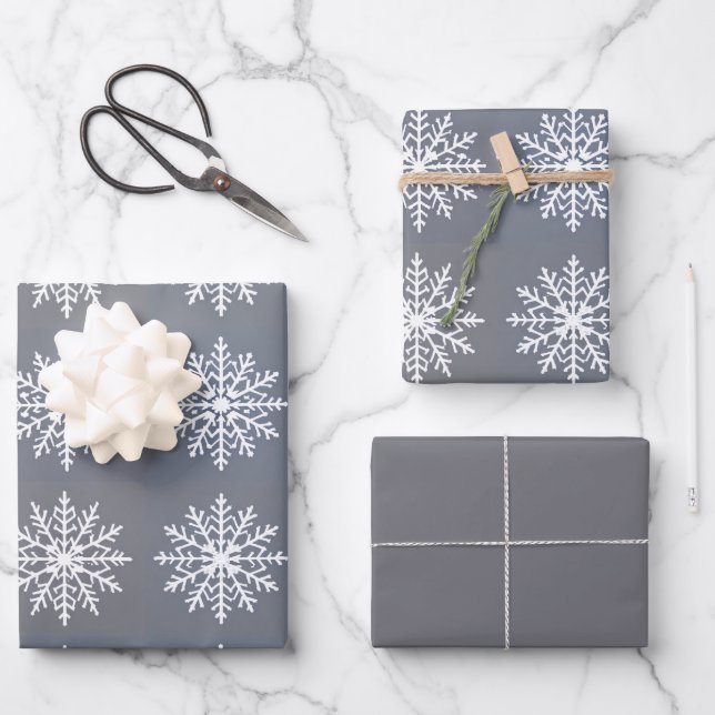 Holiday Secular Snowflake on Grey Coordinating Wrapping Paper Sheet (Front)