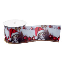 Holiday Shelf Kitty - Christmas Cat Ribbon