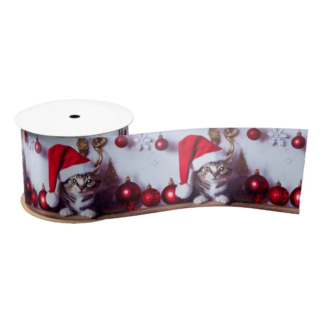 Holiday Shelf Kitty - Christmas Cat Ribbon Satin Ribbon (Spool)