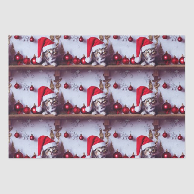 Holiday Shelf Kitty - Christmas Cat Tissue Paper (Front)