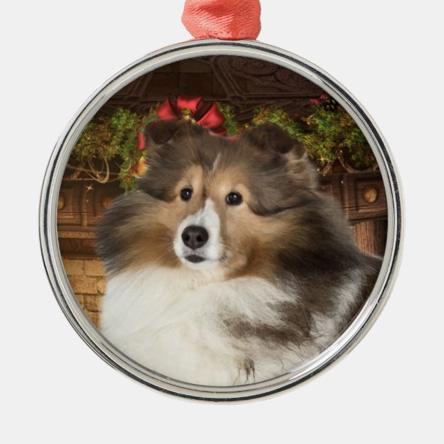 Holiday Sheltie Metal Tree Decoration (Front)