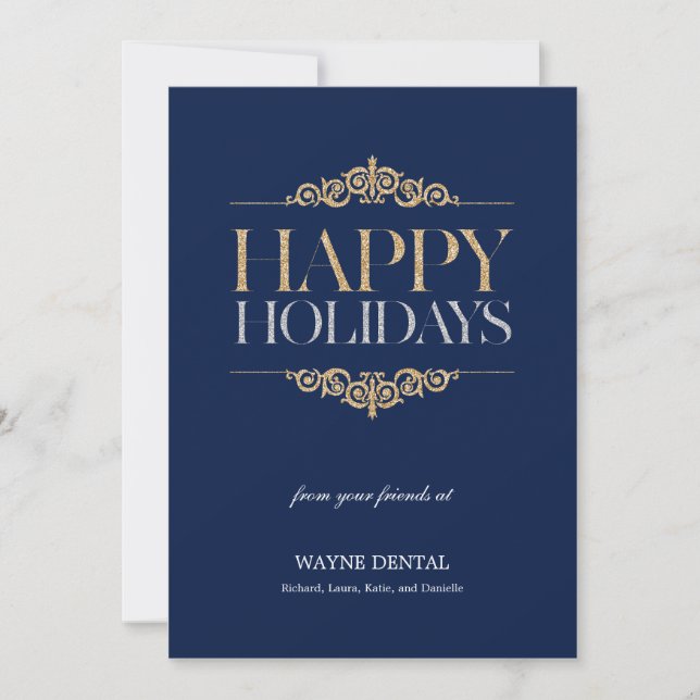 Holiday Shimmer Business Holiday Cards - Navy (Front)