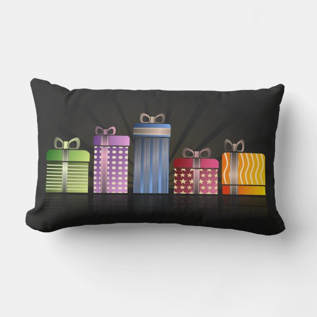Holiday Shopping Colourful Packages Lumbar Cushion (Front)