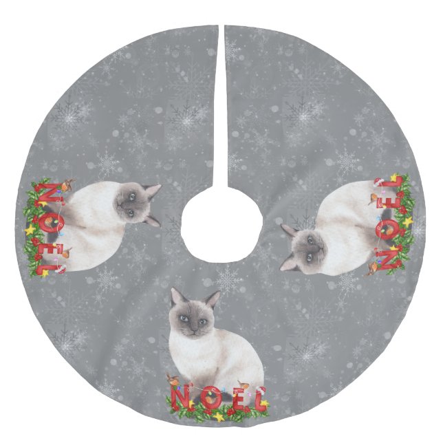 Holiday Siamese Cats Watercolor   Brushed Polyester Tree Skirt (Front)