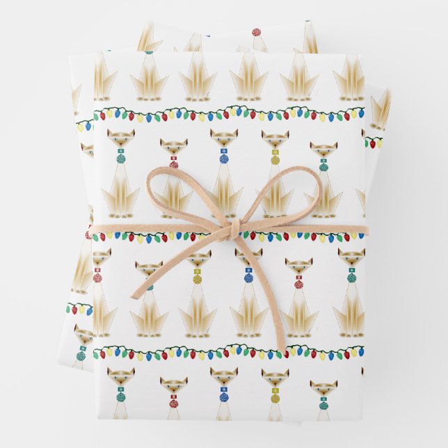 Holiday Siamese Cats Wrapping Paper Sheets (In situ)